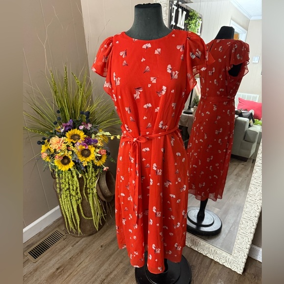 Banana Republic Red Floral Midi Dress - Picture 10 of 16